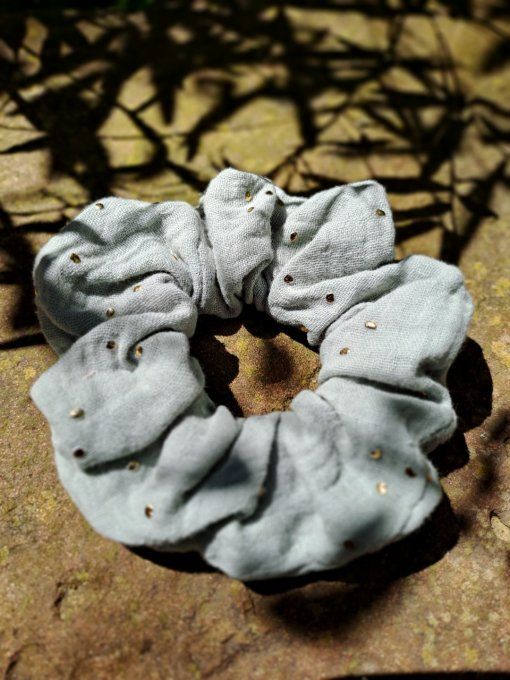Chouchou Vert de gris à pois dorés 