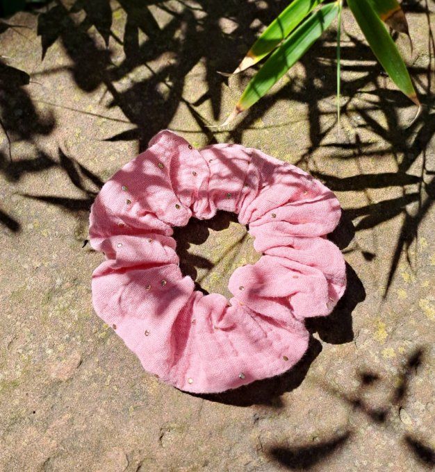 Chouchou Rose à pois dorés 