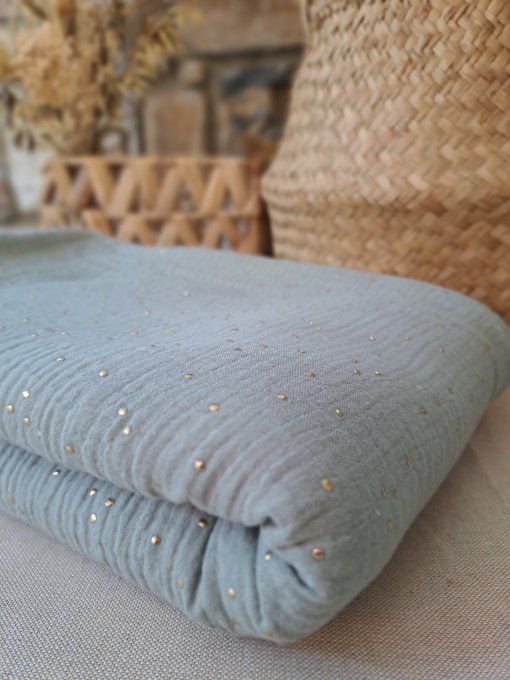 Couverture en sherpa - Vert de gris à pois dorés