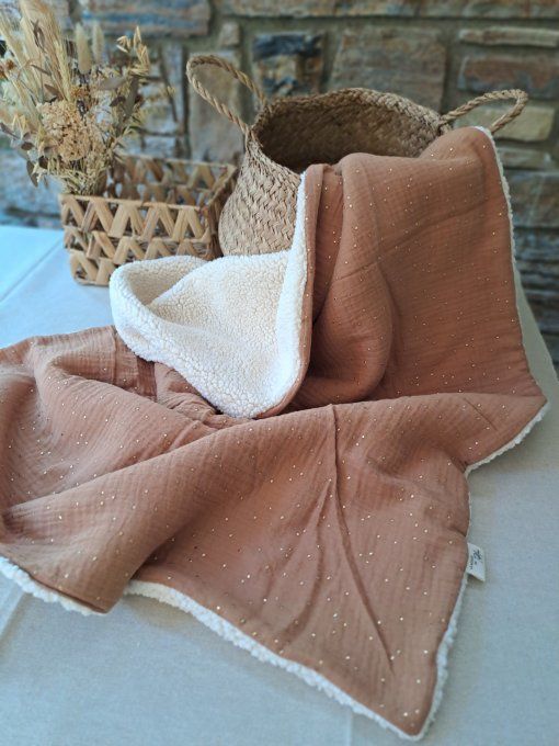 Couverture en sherpa - Caramel à pois dorés