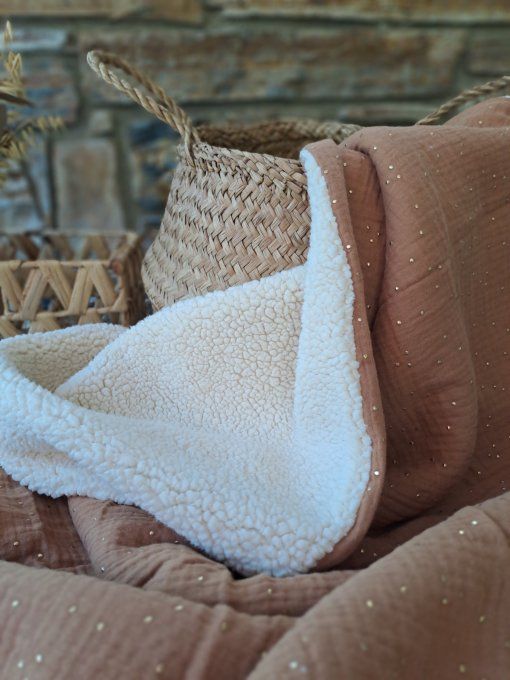 Couverture en sherpa - Caramel à pois dorés