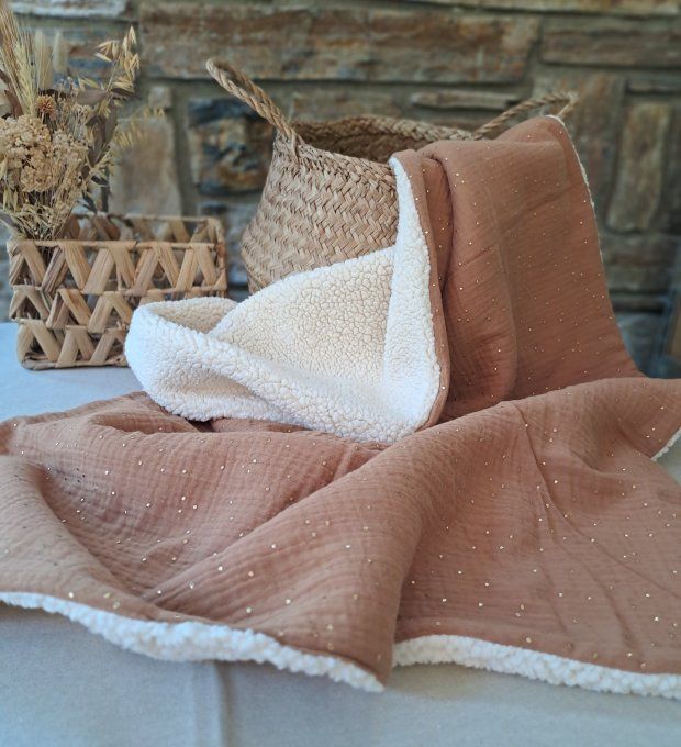 Couverture en sherpa - Caramel à pois dorés