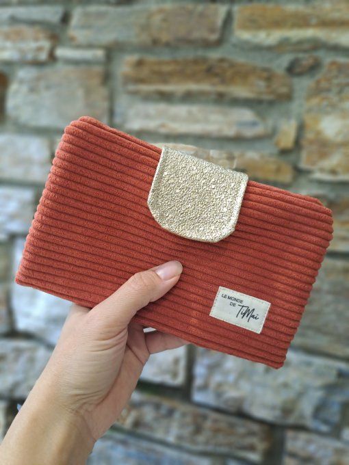 Portefeuille - Velours Terracotta et fleuri 
