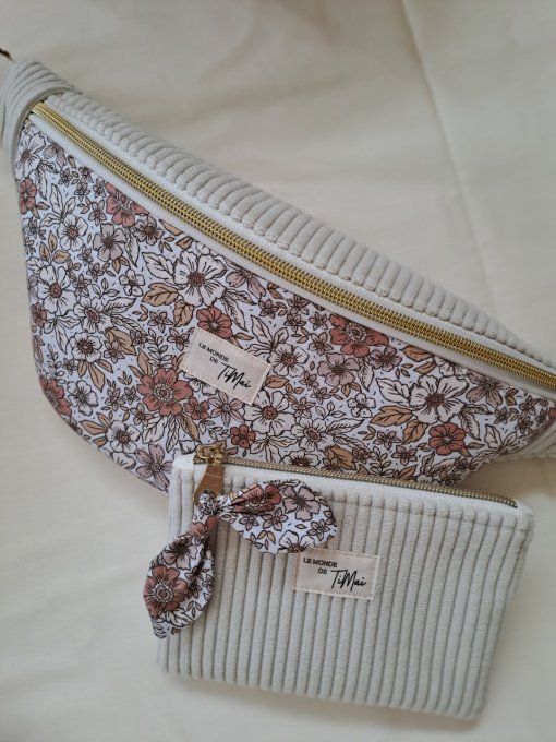 Sac banane Le monde de TiMaï - velours cotelé clair avec fleurs